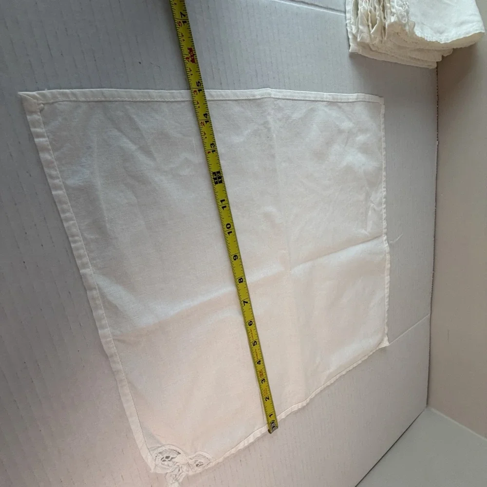 Battenburg Lace Corner Dinner Napkins Set 4 White Cotton Cottagecore 16x16
